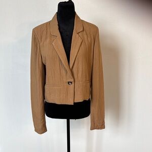 Tan Cropped Blazer with Notched Lapels